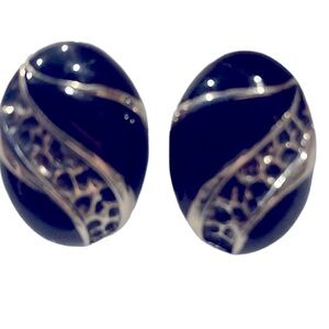 Black and silver toned pierced earrings